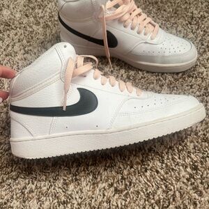 White High-Top Sneakers with Black Swoosh